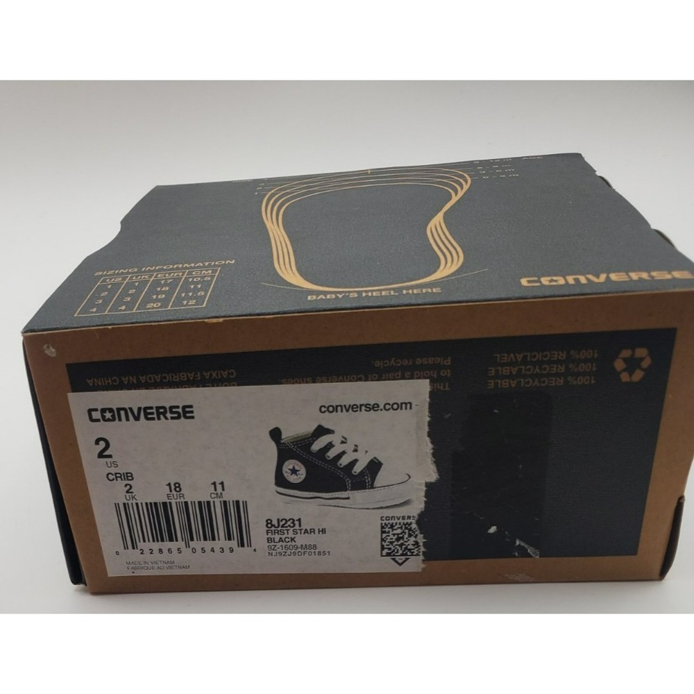 Converse First Star Size 2 Baby Crib Shoes 8J231 Black - Picture 7 of 9